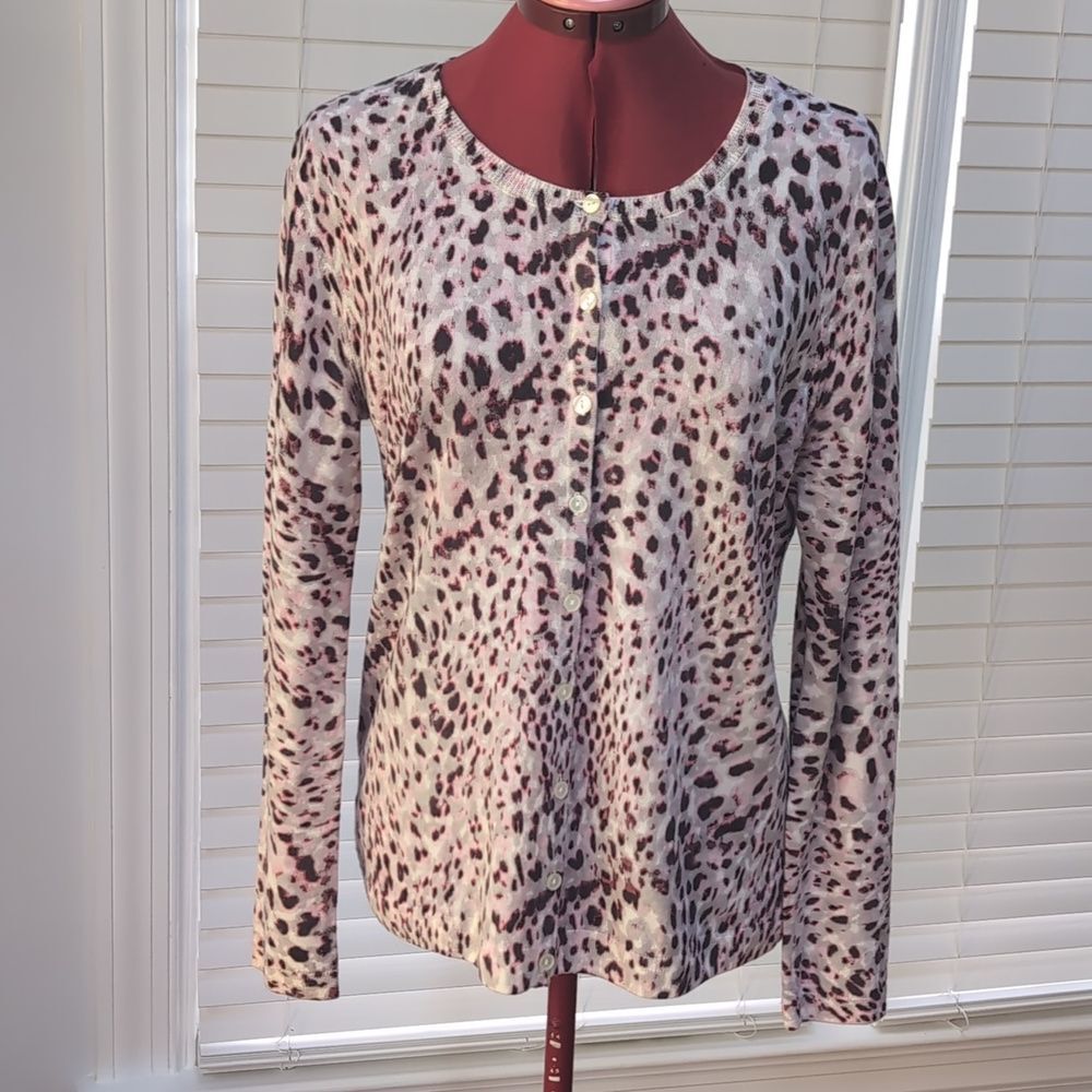 Talbots Merino Wool Leopard Print Cardigan Indie Sleaze Grunge Rock & Roll Edgy